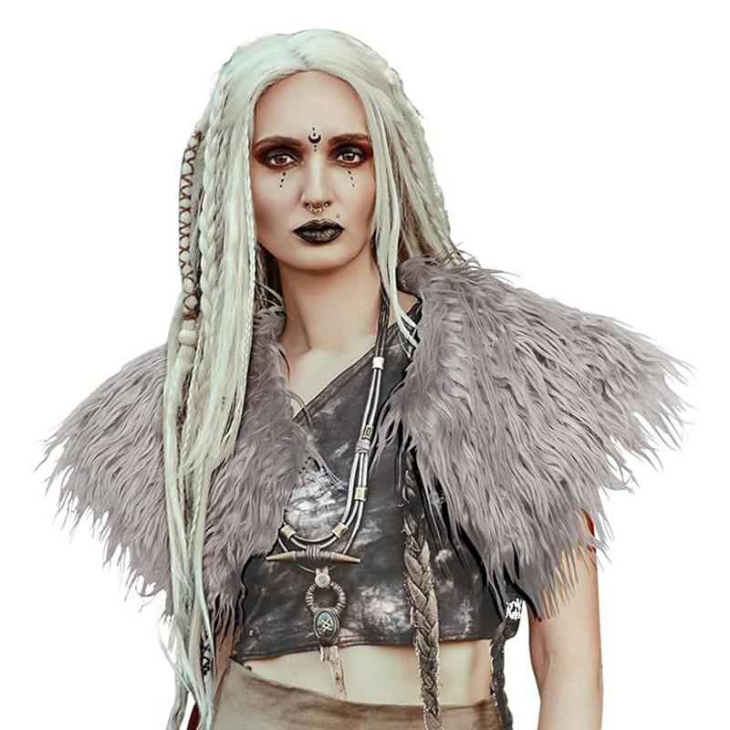 Меховой воротник Зимняя одежда Плащ воина Шаль королевы викингов Элегантная шаль из искусственного меха