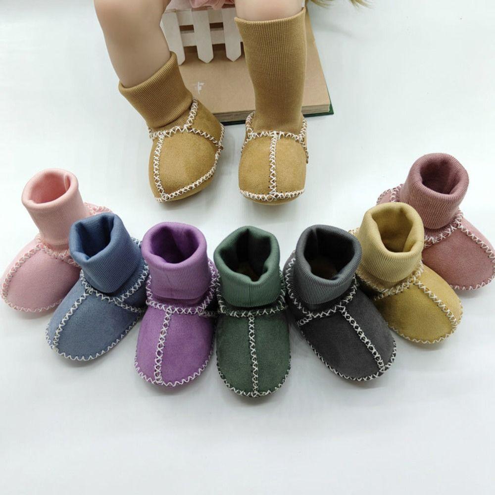 Soft Leather Fur Integrated Baby Shoes Sheepskin Wool Sewn Indoor Walking Socks