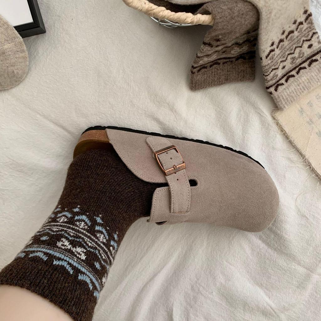 Шерстяные носки в стиле Fair Isle с ретро-цветовыми блоками - Средняя высота, тепло для осени и зимы