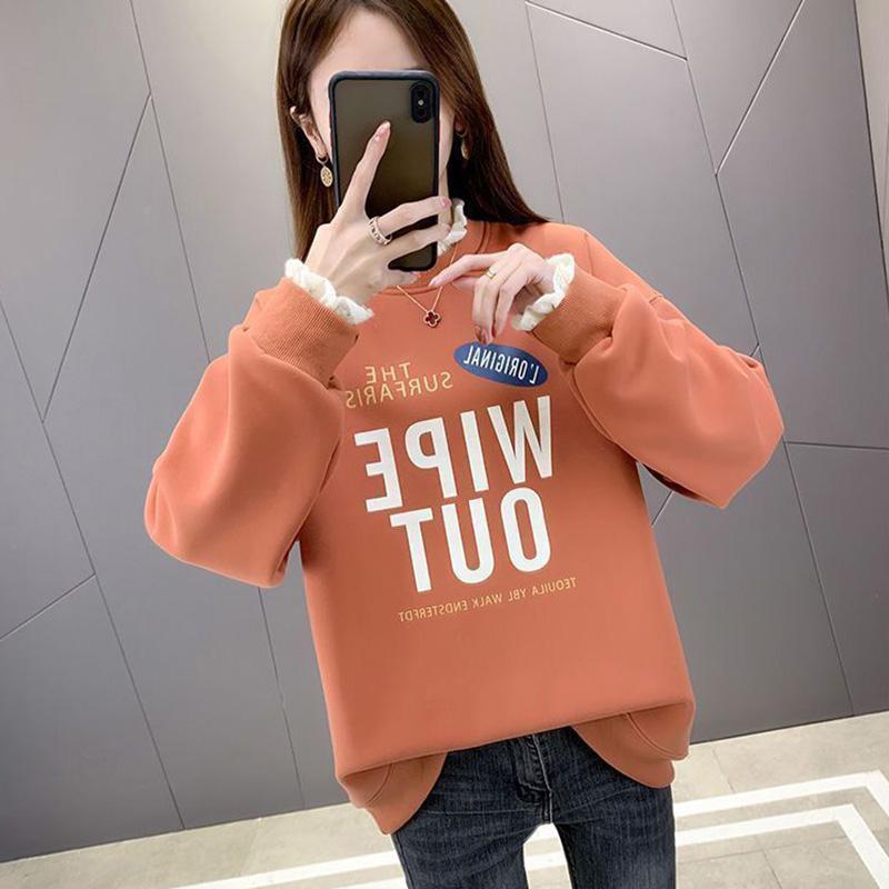 Sweatshirt Women Autumn Thickened Warm Loose Fake Two Piece Tops Half High Neck Hoodless Pullover Top