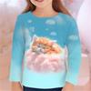 Children's Cute Cat 3D Digital Print Girl Casual and Comfortable Round Neck Long Sleeved T-shirt