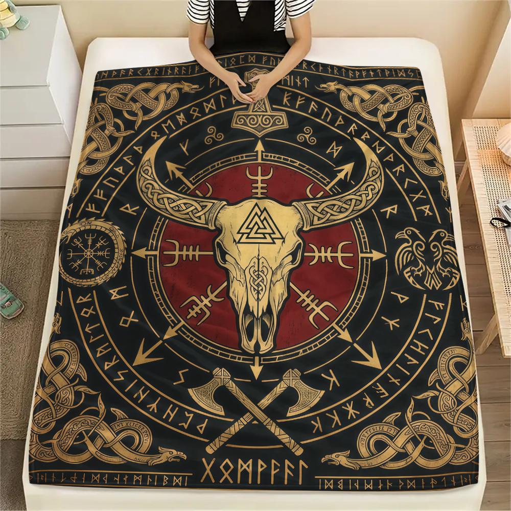 Viking animal snake Print Flannel Blanket High quality Comfortable for All Seasons Home Decor Warmth and Comfort Perfect for Christmas Gifts