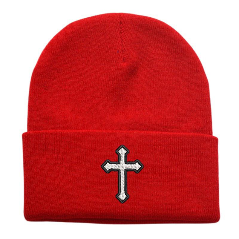 European and American popular fashion embroidery cross knitted hat outdoor sports wool hat cycling warm hat cold hat