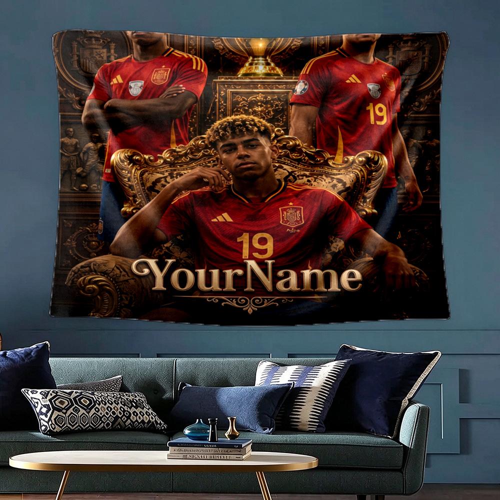 Lamine Yamal Custom Your Name Wall Decor Tapestry Art For Pet Memorial Birthday Wedding Party Backdrop Family Gift