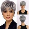 European and American Style Elderly Women Daily Use Natural Looking Front Lace Heat Resistant Short Straight Synthetic Fiber Wig