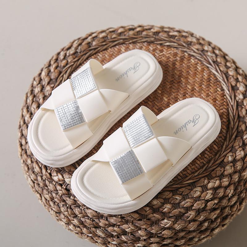 Тапочки женские летние простые квадратные классные тапочки новые домашние плоские нескользящие и износостойкие одно слово перетаскивание прилив