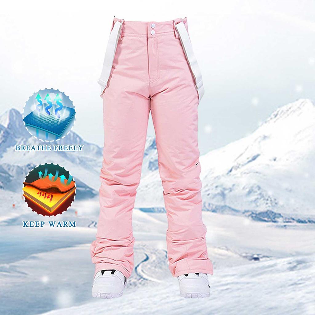 Women's Insulated Bib Overalls Solid Color One-Piece Suspenders Trousers