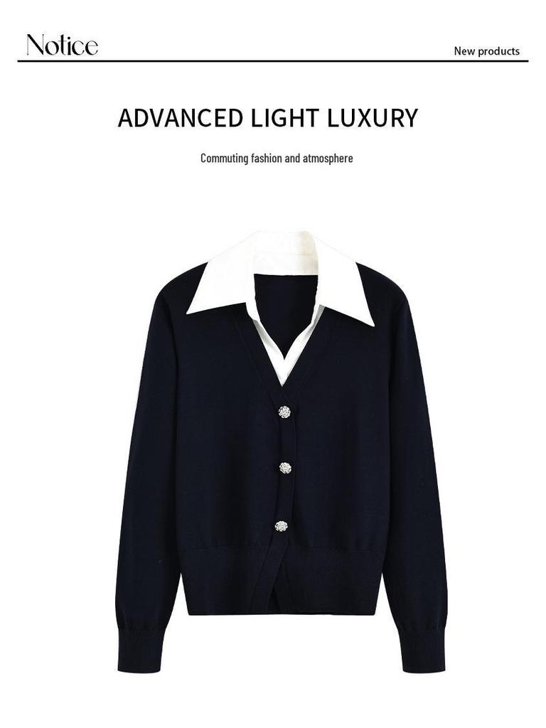 Женский трикотажный топ-поло с цветными блоками, имитирующий двойку - С длинным рукавом, Осень 2025, Повседневный и элегантный.