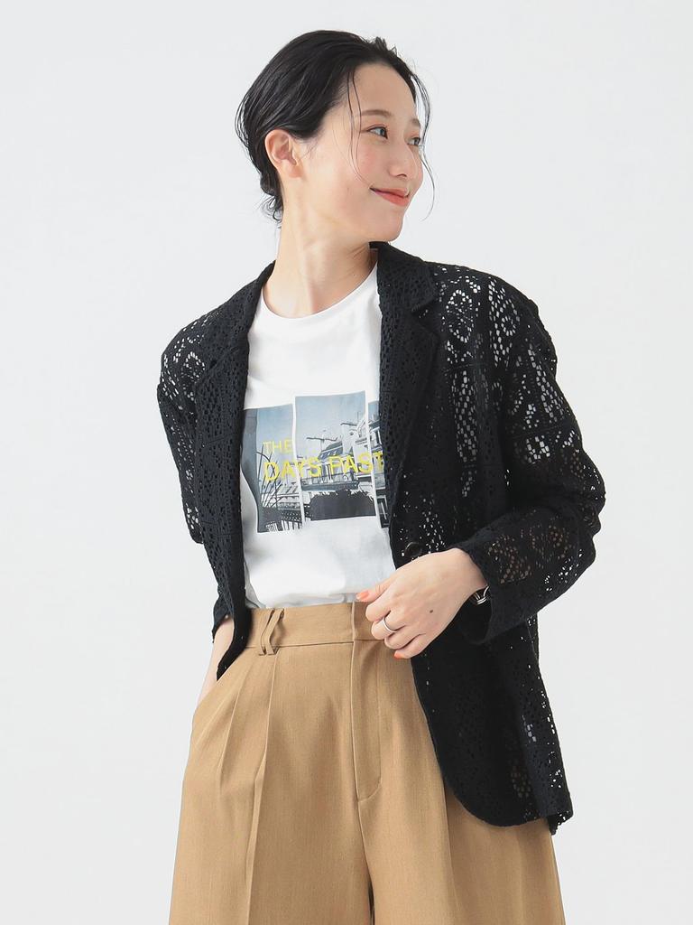 В:MING LIFE STORE от BEAMS Женский приталенный жакет с кружевом (Размеры S-M) черный