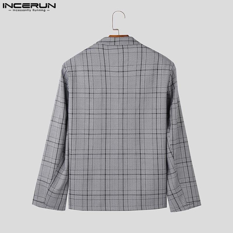 INCERUN Осень-весна мужской пиджак с лацканами и длинным рукавом, клетчатый пиджак на одной пуговице