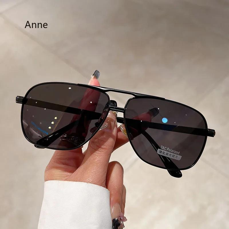 Большие винтажные солнцезащитные очки для мужчин и женщин, модные поляризованные фотохромные очки с двойной перемычкой для вождения, солнцезащитные очки