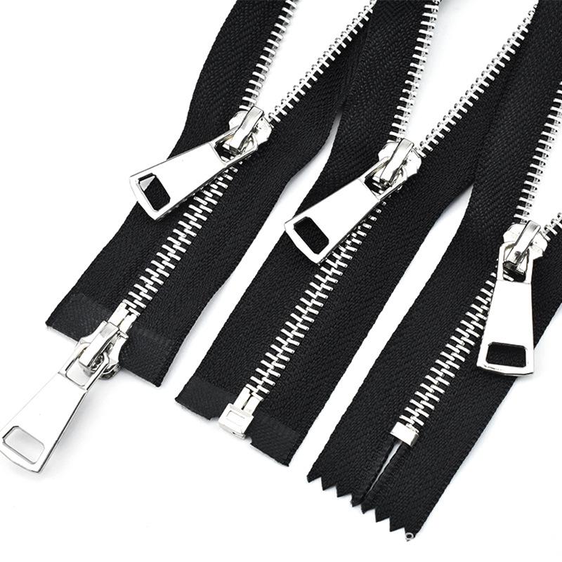12-100 см Черный Металл Медь Молния Нет. 5, Двусторонний с серебряными зубцами для кожаных курток