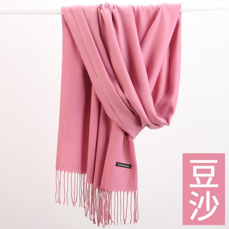 Autumn and Winter New Cashmere Scarf Women's Thickened Fringed Warm Pulled Solid Color Bright Red Scarf Shawl