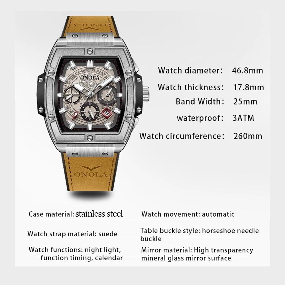 Новые часы для мужчин, модные деловые наручные часы, автоматические, повседневные, роскошные, водонепроницаемые, с кожаным ремешком, механические часы