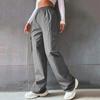 Women Cargo Pants Elastic Waist Wide Leg Solid Color Trousers Casual Joggers Sweatpants with Side Flap