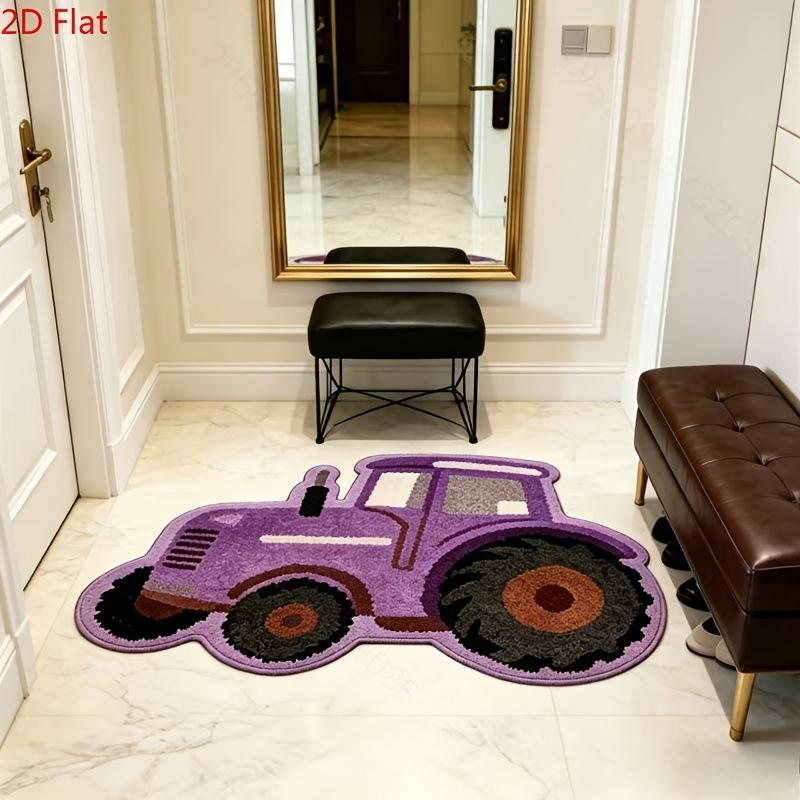 Cute Green Tractor Shaped Floor Mat Non Slip Water Absorbent Cartoon Rug Kids Bedroom Entryway Home Decor