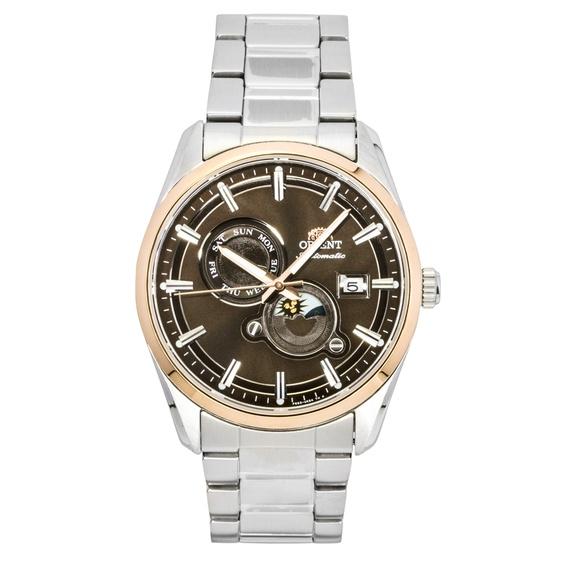 Orient Мужские часы Stretto Contemporary с фазами солнца и луны, из нержавеющей стали, с коричневым циферблатом, автоматические RA-AK0313Y
