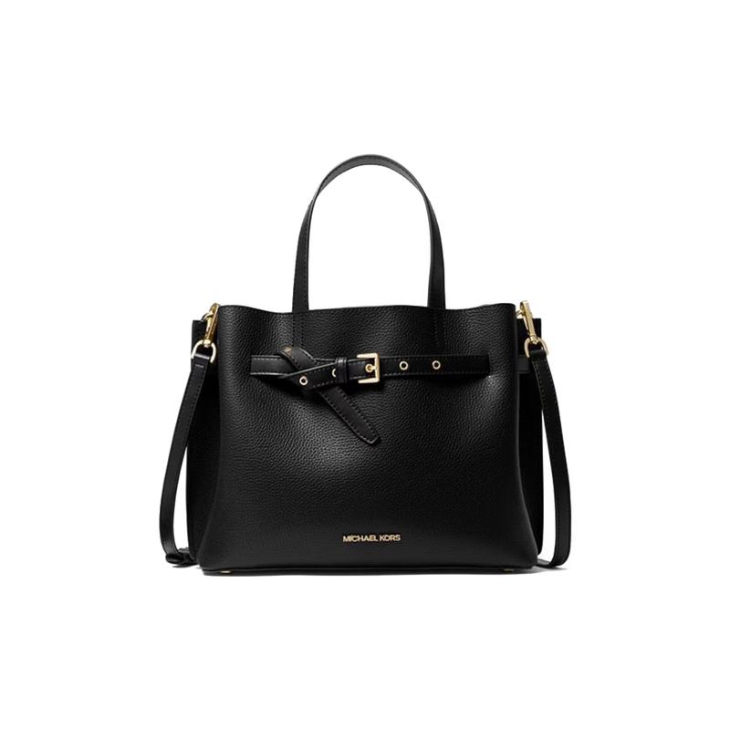 Michael Kors Эмилия однотонная с логотипом плетеный молнией для поездок на работу фактурная кожаная однолямочная сумка через плечо большого размера женская чисто черная большая