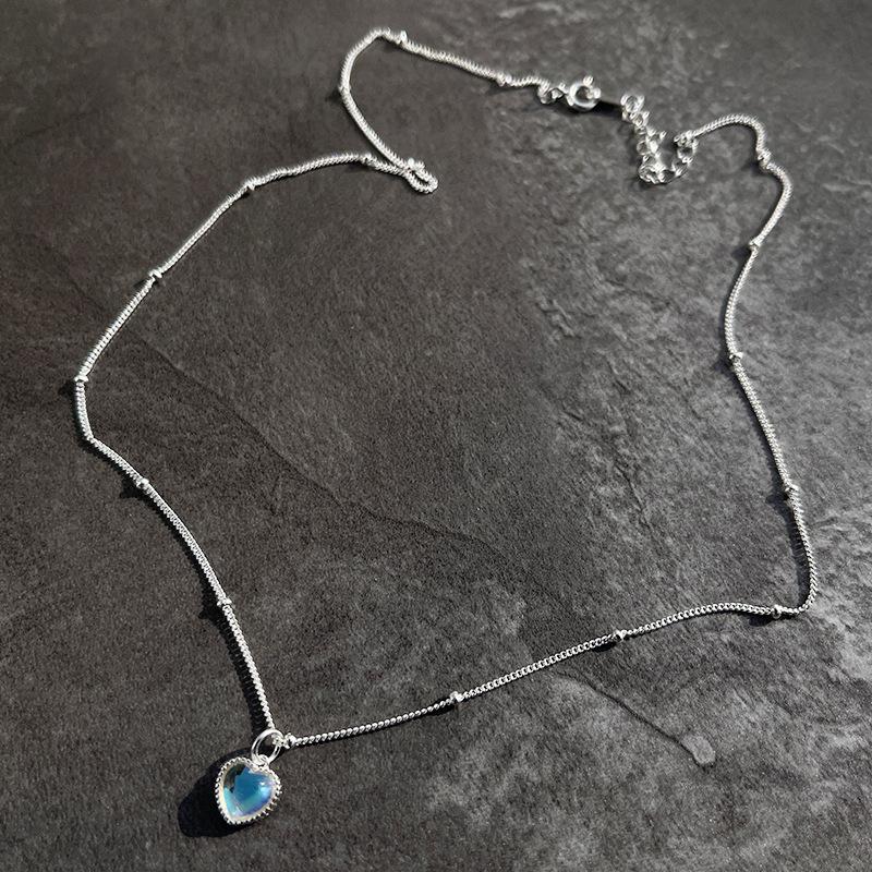 43 см ожерелье из стерлингового серебра 925 пробы с кулоном в форме сердца и лунного камня, оригинальное ожерелье для женщин, ювелирные изделия, трендовые колье-подвески