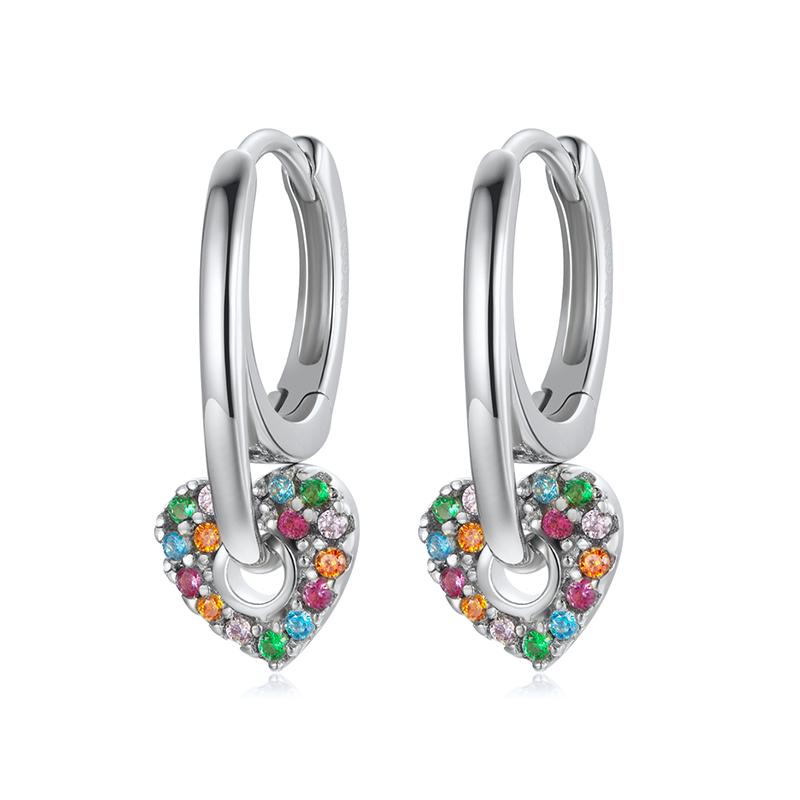 Серьги-кольца из серебра 925 пробы с изысканным кулоном-сердцем, модные геометрические серьги-гвоздики с цирконами, женские тонкие ювелирные изделия
