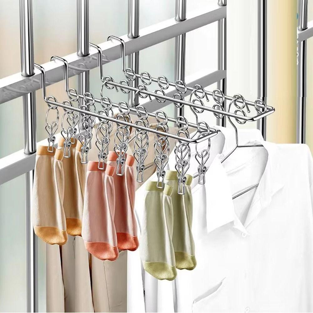 Windproof Socks Drying Rack Stainless Steel Socks Clips Durable Laundry Hanger  Balcony
