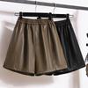 2024 Plus Size Autumn Winter Shorts Women New A-Line Black PU Leather Casual Loose Wide Leg Pants Short Pants