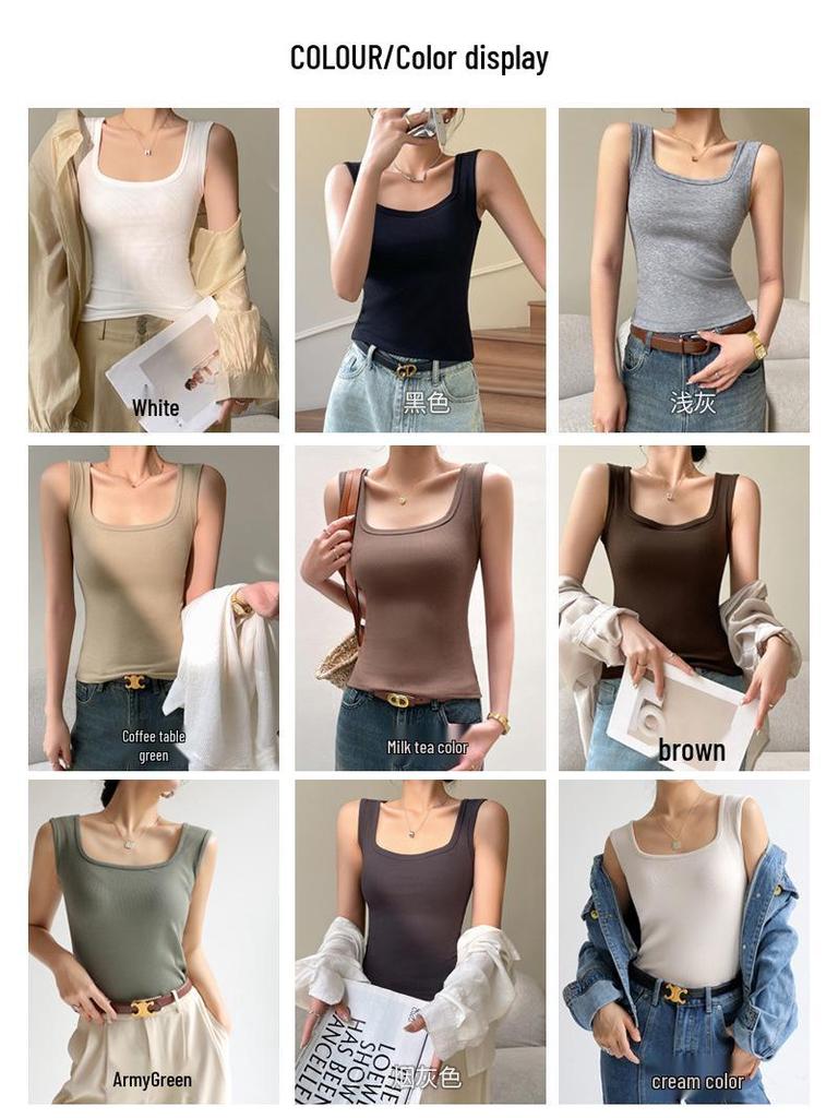 Женский укороченный топ в рубчик с квадратным вырезом, больших размеров - Весна/Лето, без рукавов, майка-камисоль