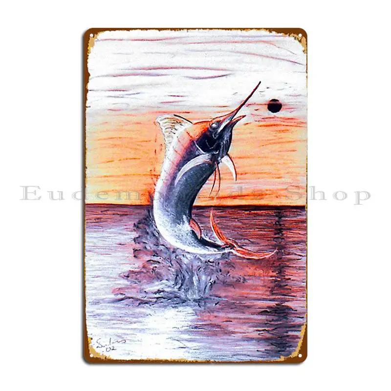 Moonlit Marlin Inverted Fish Waterscape Digital Ed Metal Signs Wall Decor Kitchen Wall Decor Designs Classic Tin Sign Poster