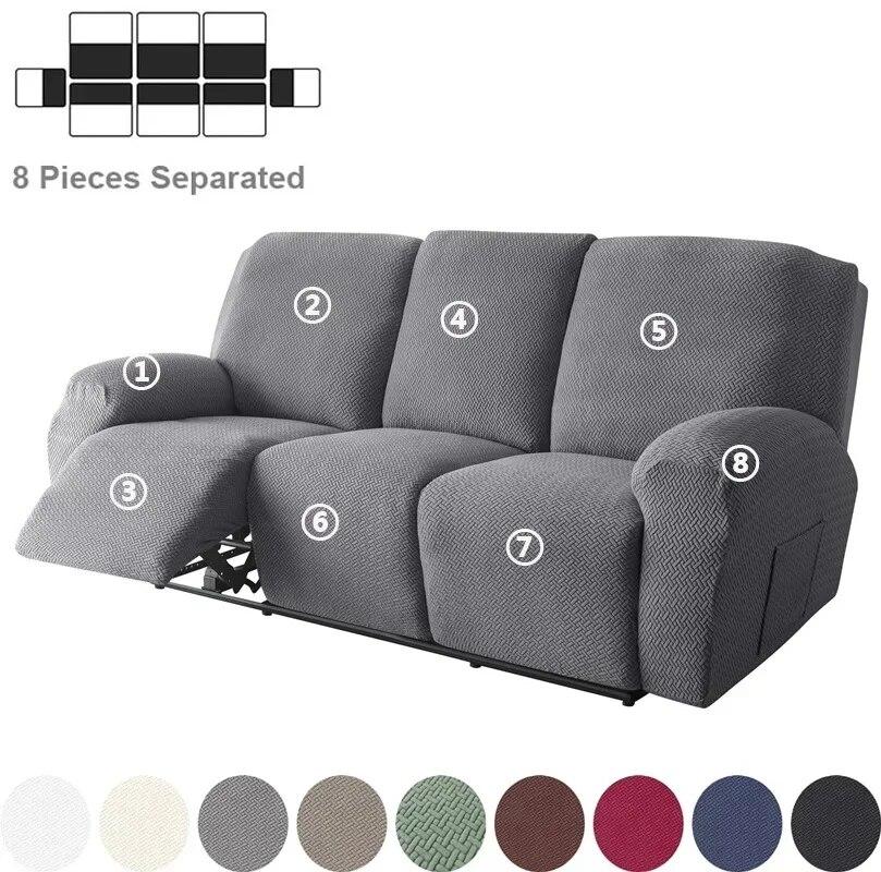 1/2/3 Seater Jacquard Recliner Sofa Cover Stretch Solid Color Armchair Covers Living Room Lazy Boy Couch Slipcovers Funda Sofa