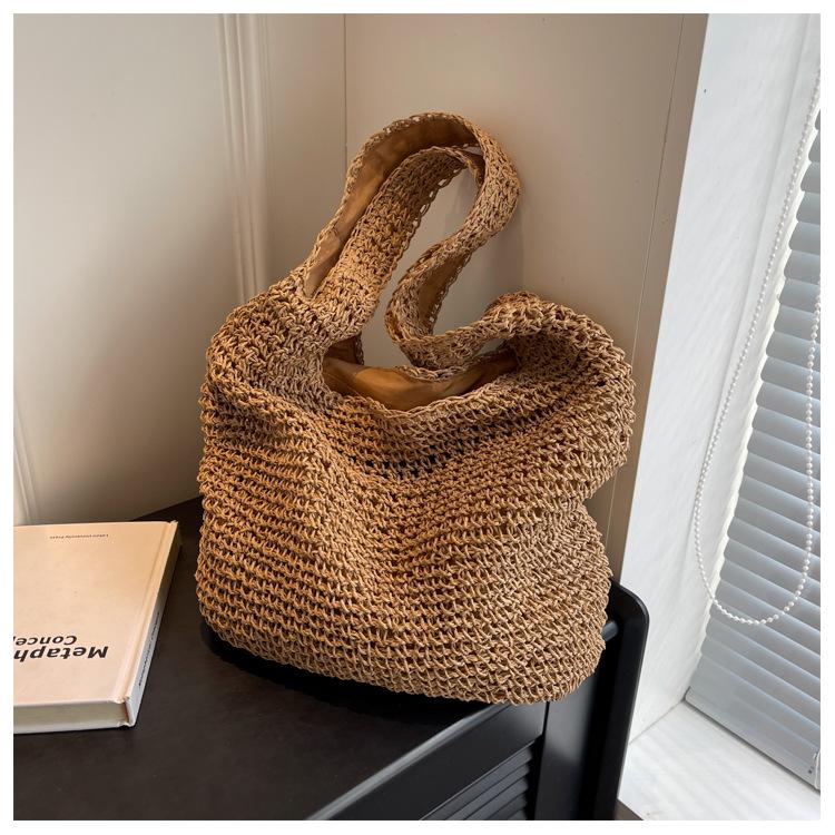 Сумка ручная новая повседневная на плечо пляжная для отпуска большой вместимости для поездок на работу плетеная соломенная сумка-тоут для женщин