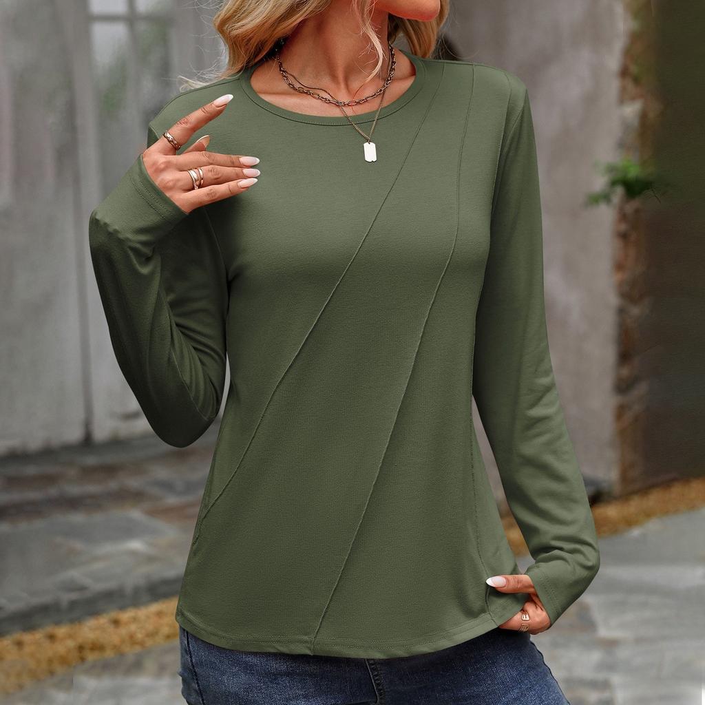 Женский модный повседневный однотонный пуловер с круглым вырезом и длинными рукавами