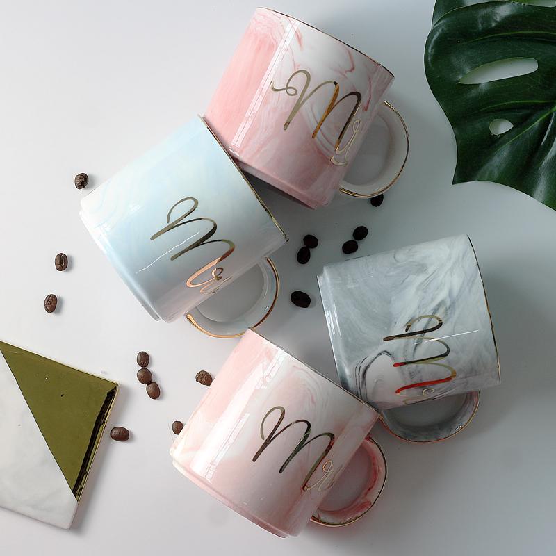 European Gold Stamping Mark Loving Cup of Coffee Sir MS Letter Men Women Ceramic Mugs Marble Cup