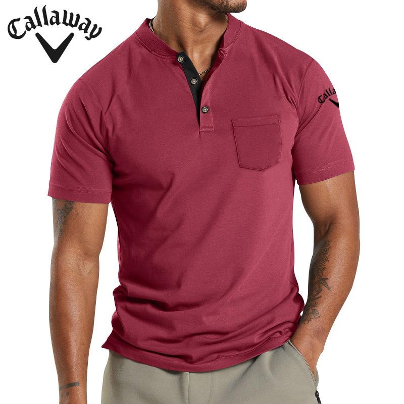 Callaway Летняя вышивка Новая большая мужская футболка с коротким рукавом и карманом на пуговицах Поло