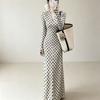 V Neck Long Sleeve Dress Women Slim Fit Floral Print Elegant Casual Daily Wear