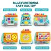 Music Activity Bus Baby Toy with Sound & Light  Shape Sorter Whack-a-Mole Toys Interactive Game Cartoon School Bus for Kids