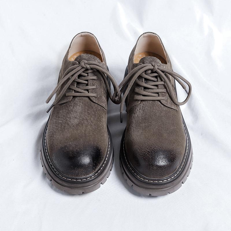 Classic Brand Men's Suede Leather Shoes Thick Soled Lace Up Oxford Shoes Commuting Interview Men's Business Shoes Handmade Soles