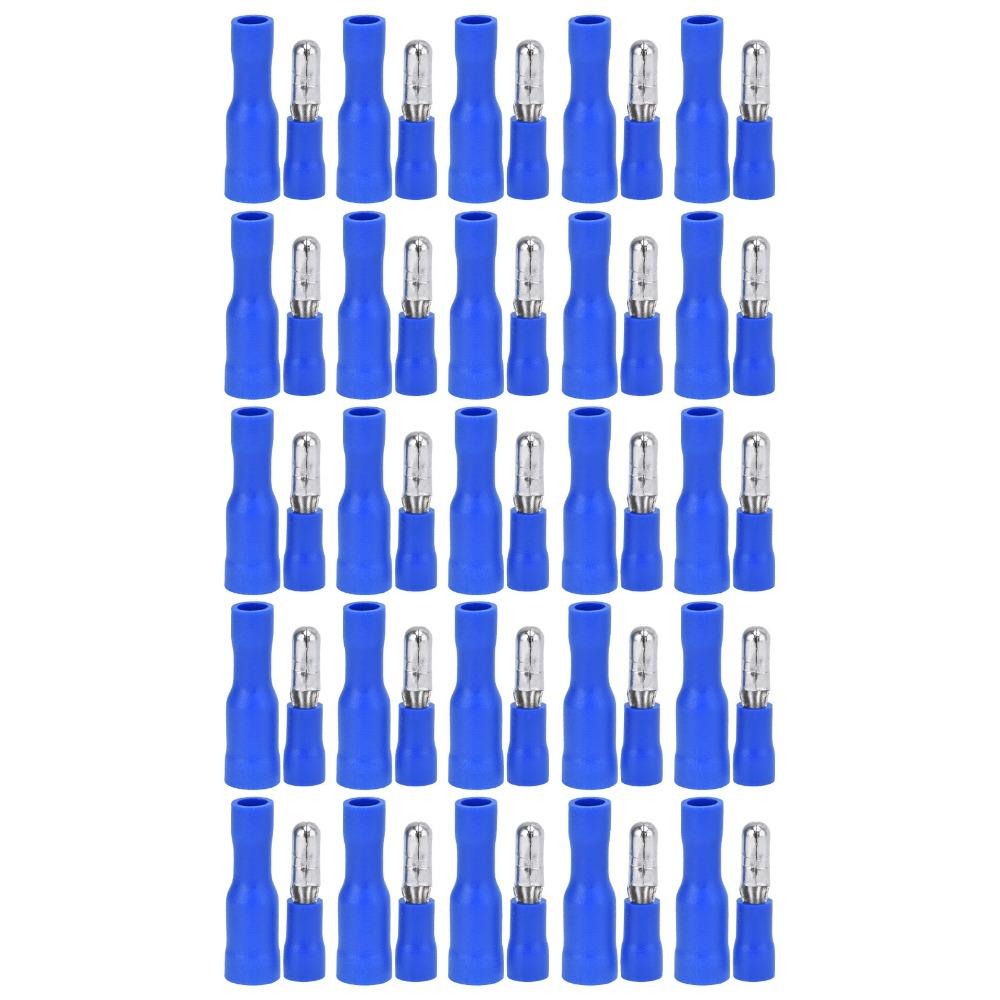 25 Pairs Blue Color Insulated Wire Terminal 16-14AWG Quick Crimp Electrical Butt Connector Male Female Connector