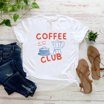 Футболка Coffee Club Смешная футболка для любителя кофе Унисекс С коротким рукавом Графические футболки Ретро Уличная одежда Топы Винтажная эстетика