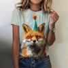 Women's Summer 3D Printed Fox T-shirt Women's Cartoon Animal Graphic T-shirt