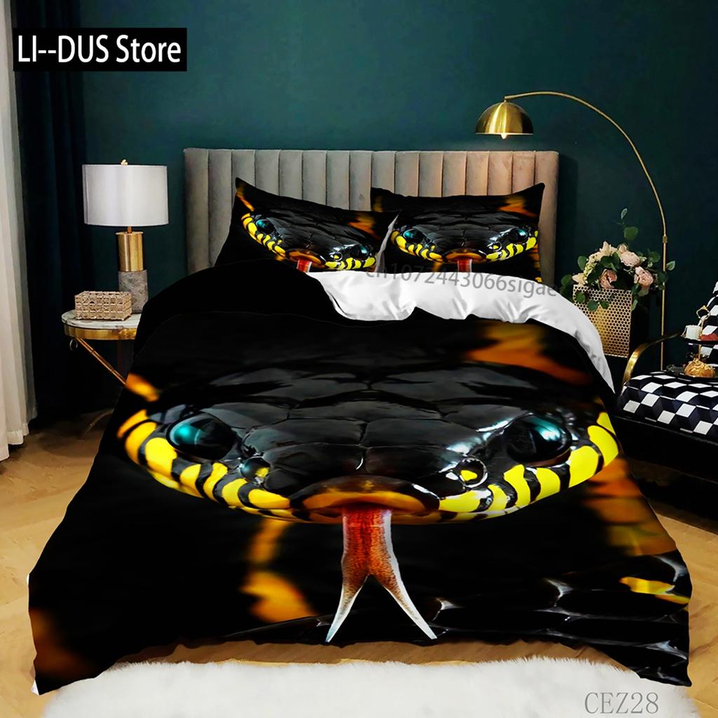 Комплект постельного белья с 3D-змеей King Size, комплект постельного белья с изображением диких животных и ужасов, полиэстер, жуткий чехол в стиле дикой природы