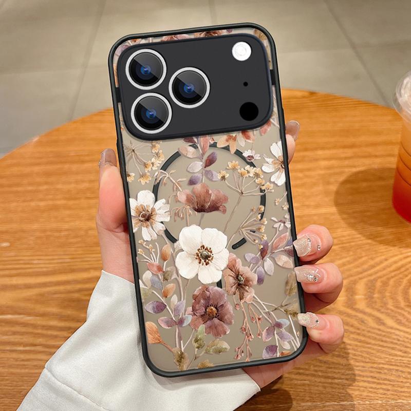 Для iPhone 17 Pro Max Чехол Винтажный Цветочный Узор Магнитный Для Magsafe Тонкий Матовый Чехол Для iPhone 16 Pro Max 15 14 13 16E Air