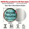 Welcome to Paradise Vintage Round Aluminum Sign  Teal Rustic Wall Art for Home Patio  Tropical Themed Decor