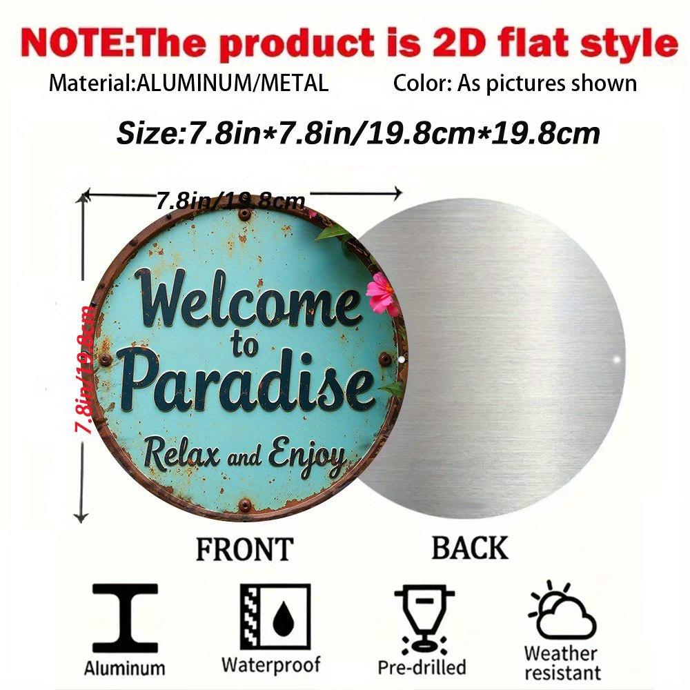 Welcome to Paradise Vintage Round Aluminum Sign Teal Rustic Wall Art for Home Patio Tropical Themed Decor