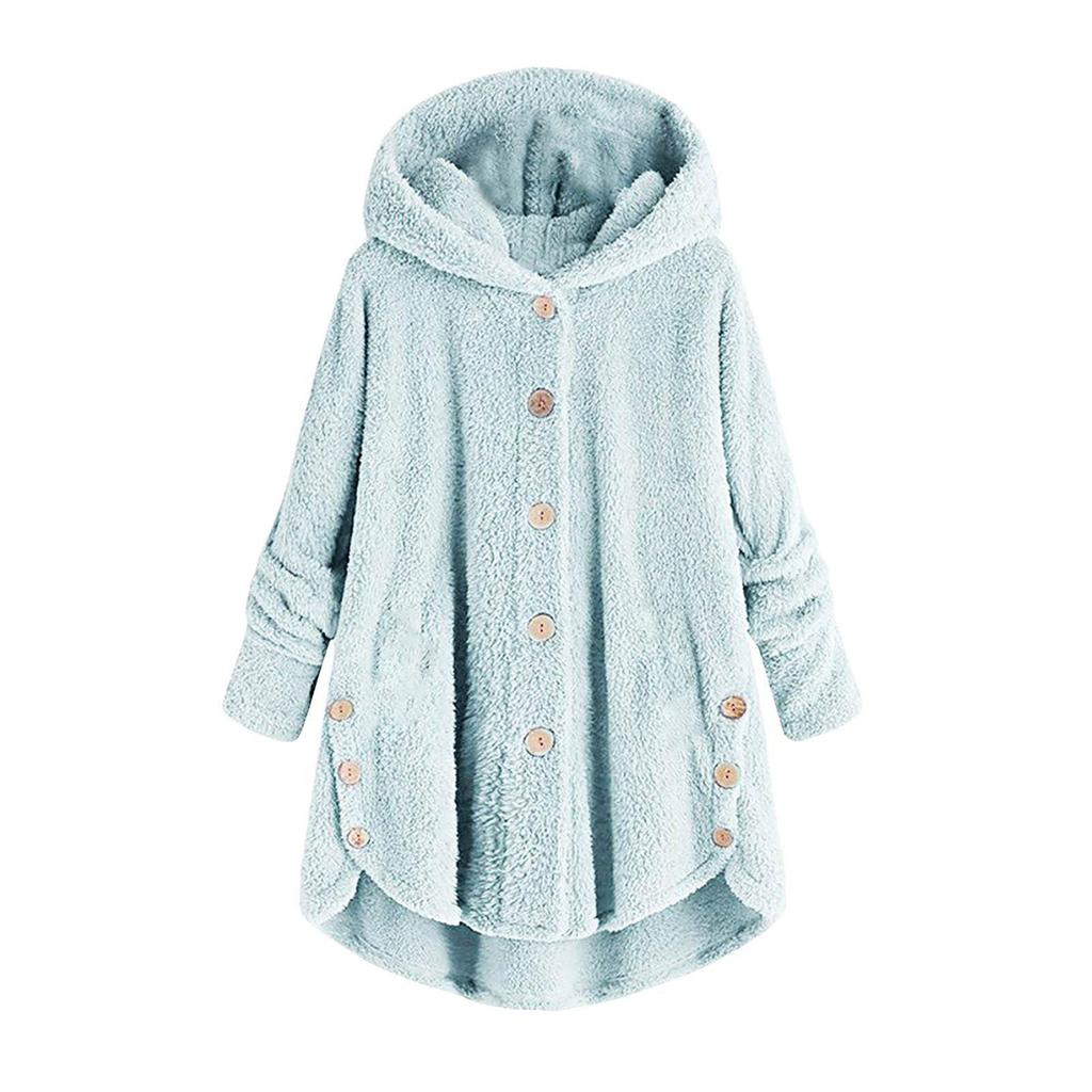 Женская модная однотонная плюшевая свободная повседневная куртка с капюшоном и пуговицами