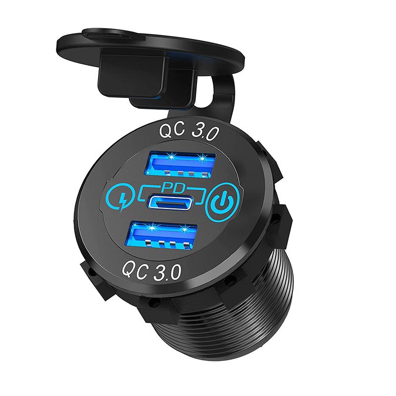 12 В-24 В 60 Вт тройное автомобильное зарядное устройство USB PD3.0 и двойное QC3.0 с сенсорным переключателем Адаптер для быстрой зарядки Автобус Прицеп Лодки