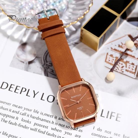 Square Quartz Watch Simple Elegant Adjustable Men Lady Minimalistic Design Anti-rust Faux Leather Quartz Watch