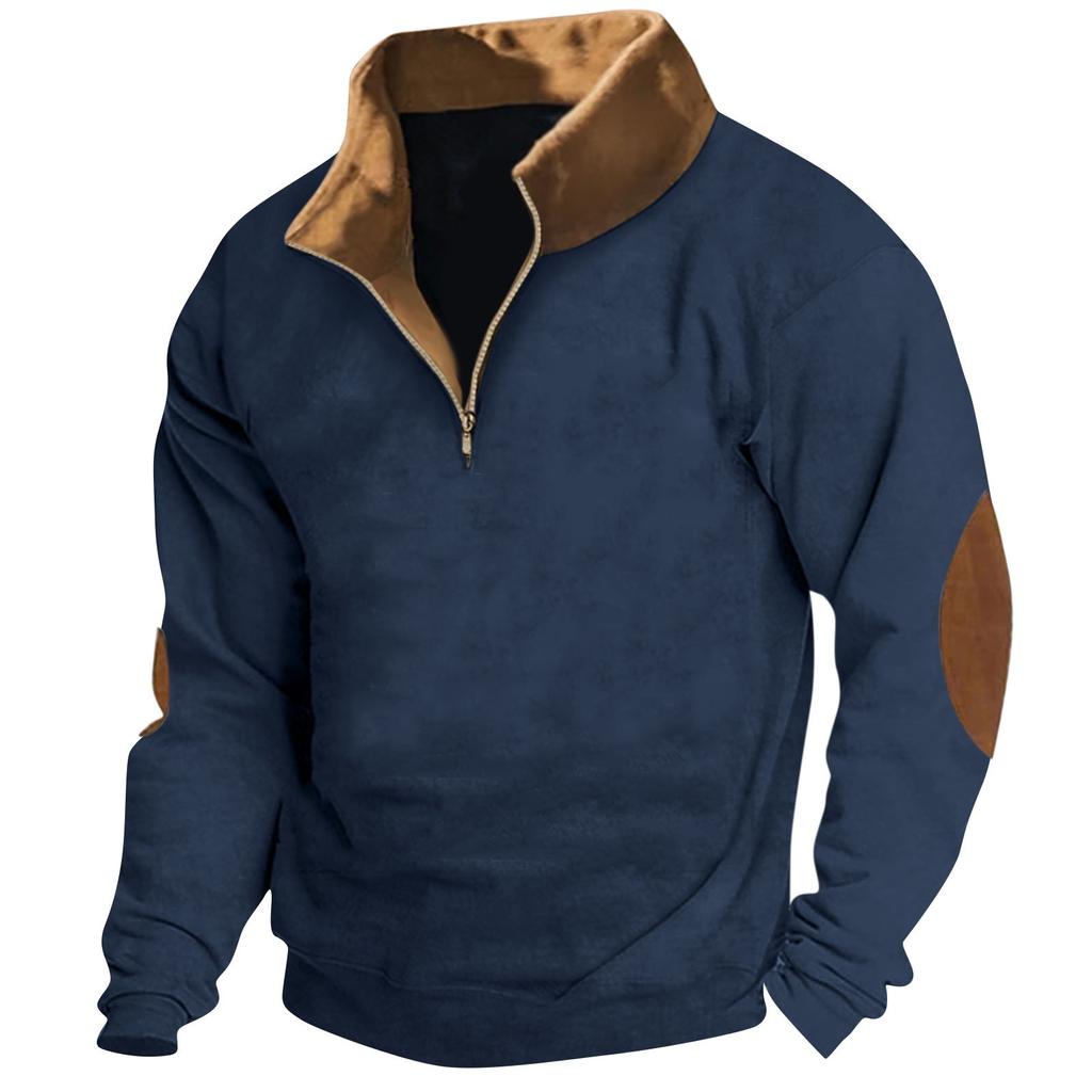 Мужской винтажный спортивный свитер с длинным рукавом и высоким воротником на молнии до половины