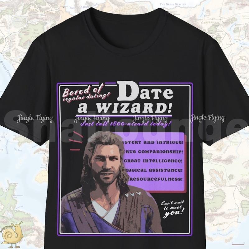 Date A Wizard Baldurs Gate 3 Вдохновленный Ретро Дизайн Пародия Рубашка Футболка