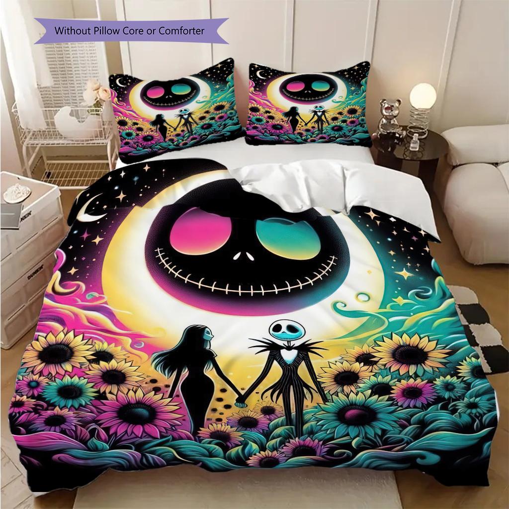 1PC The Nightmare Before Christmas pattern Bedding Quilt Set Quilt Cover Pillowcase Home Decoration (1 * duvet cover + 2 * pillowcase, without core)