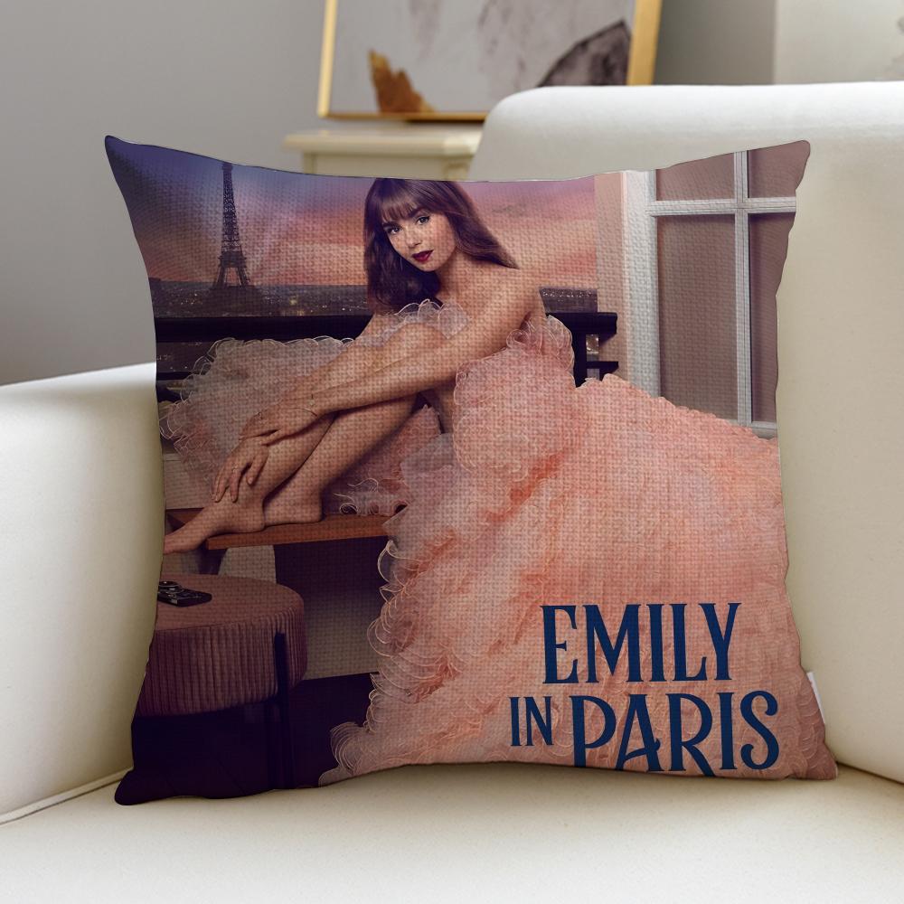Glamorous EEmily in ParisS Cushion Cover Breathable and skinfriendly linen pillowcase square removable and washable cushion